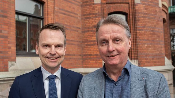 Peter Danielsson (M), kommunstyrelsens ordförande och Jan Björklund (S) oppositionsråd i Helsingborg 