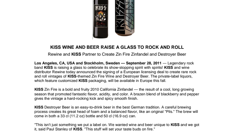 KISS WINE AND BEER RAISE A GLASS TO ROCK AND ROLL
