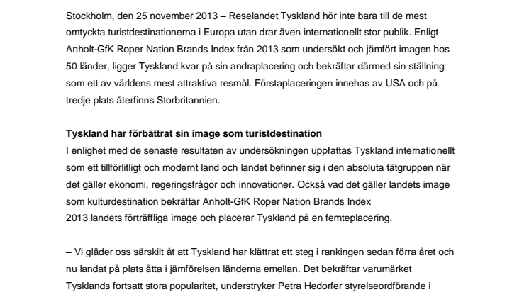 Reselandet Tyskland fortsätter bättra på sin utomordentliga image som turistdestination i utlandet