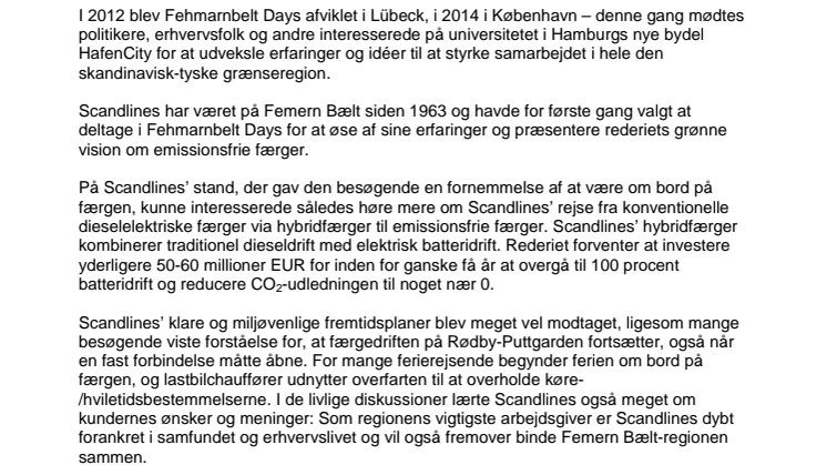Scandlines’ deltagelse i Fehmarnbelt Days 2016 i Hamburg positivt modtaget