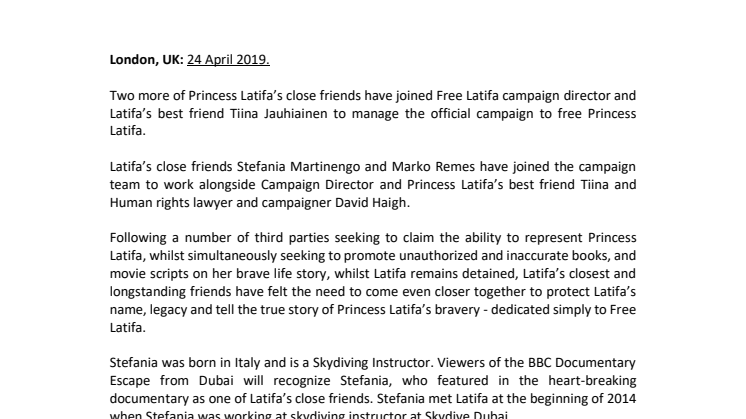 PRINCESS LATIFA’S CLOSE FRIENDS JOIN FREE LATIFA CAMPAIGN TEAM