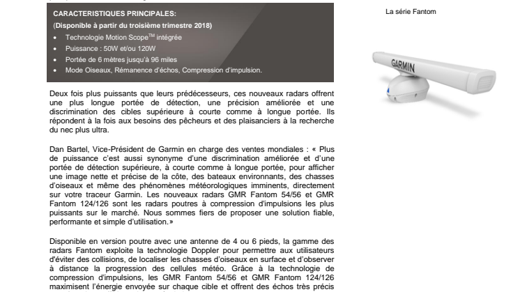 Garmin booste la puissance de ses radars poutre de la série Fantom