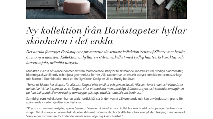 Ny kollektion från Boråstapeter hyllar skönheten i det enkla
