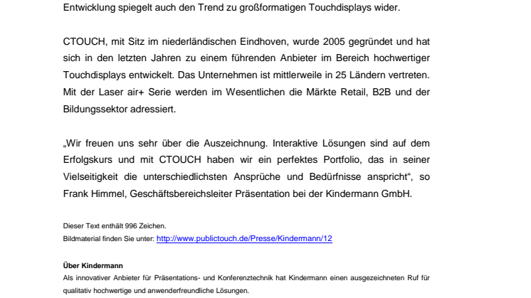 Kindermann erhält Auszeichnung von CTOUCH