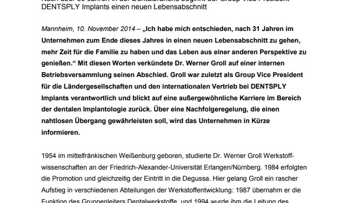Dr. Werner Groll verabschiedet sich ins Privatleben