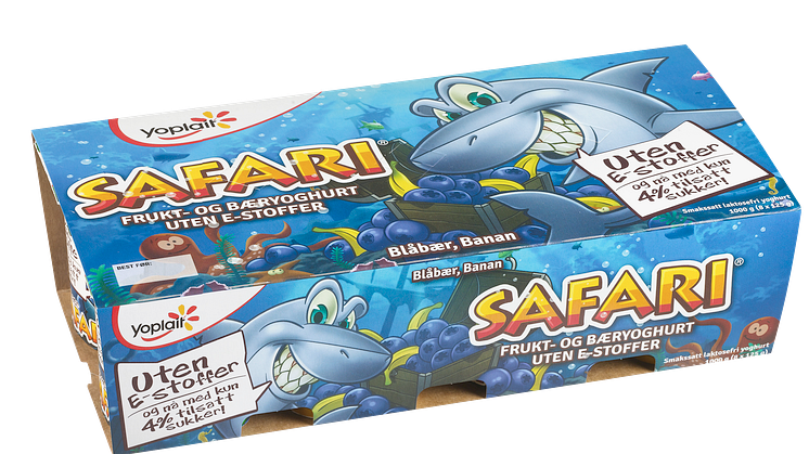 Yoplait Safari Hai-yoghurt. Blåbær, banan.
