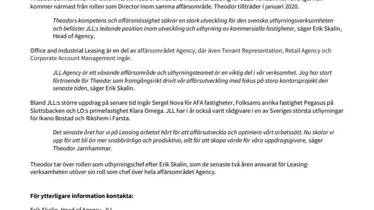 Theodor Jarnhammar ny uthyrningschef på JLL