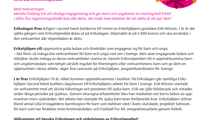 Monika Östberg får Eriksstipendiet i Edsbyn