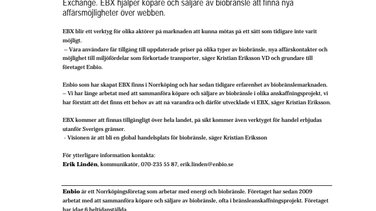 Lansering av Sveriges första webbaserade handelsplats för biobränsle