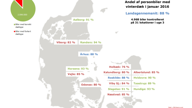 Dæktælling, vinter 2016 - Kort