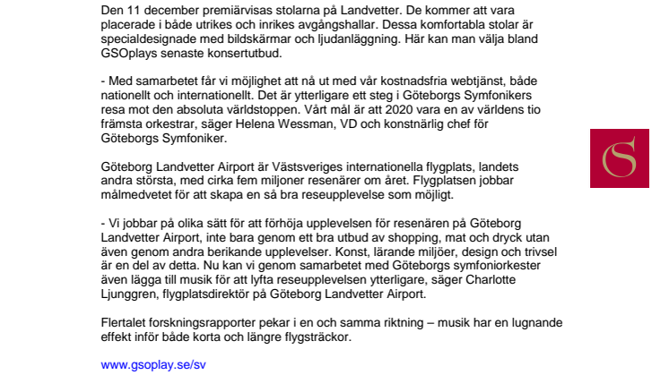 Göteborg Symfoniker inleder samarbete med Landvetter flygplats
