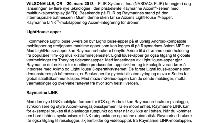 Raymarine: FLIR viser Raymarine Axiom-nyvinninger på båtmessen i Miami