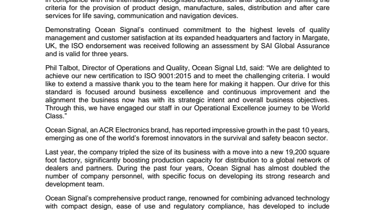 4 May 2022 - Ocean Signal Announces ISO 9001 2015 Certification.pdf
