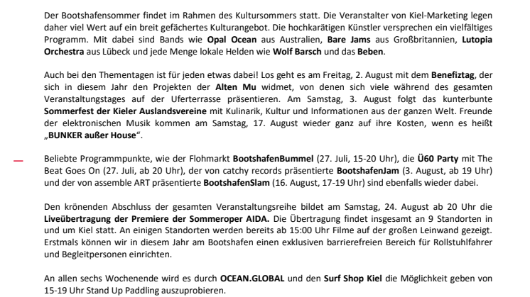 Kieler Bootshafensommer - Sechs Wochenenden Musik- und Kulturfestival