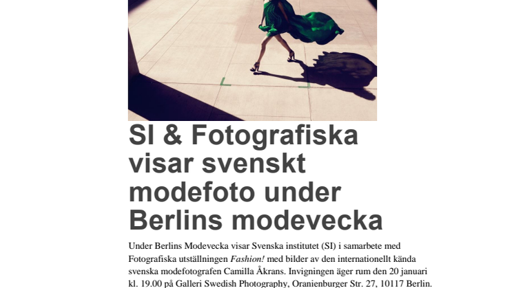 SI & Fotografiska visar svenskt modefoto under Berlins modevecka