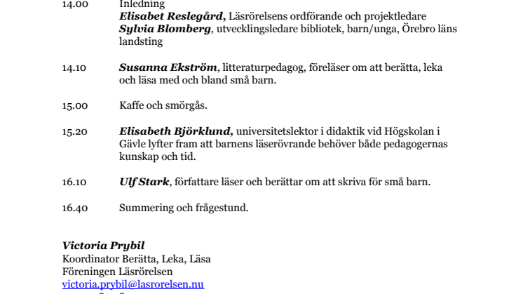 Berätta, Leka, Läsa Örebro 6 november 2014