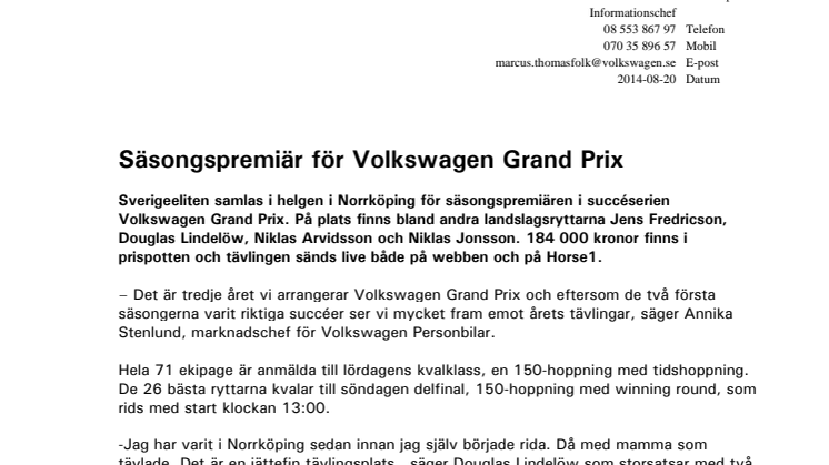 Säsongspremiär för Volkswagen Grand Prix