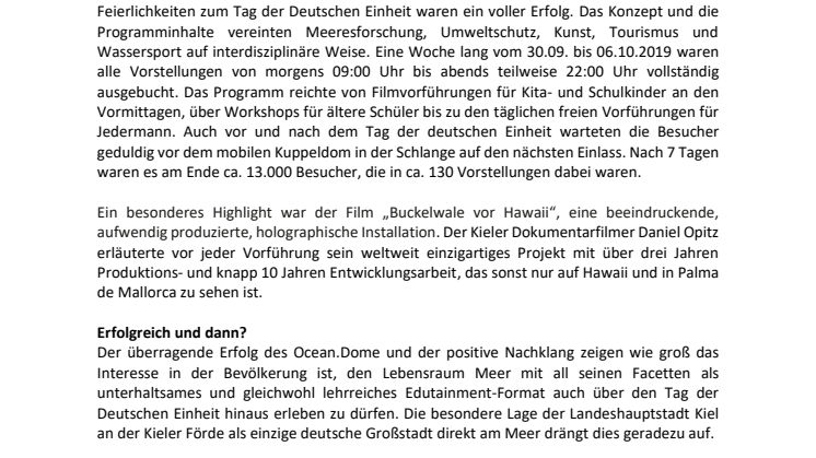 Ocean.Dome steigert Ausssichten auf ein Maritime Adventure & Environment Center in Kiel