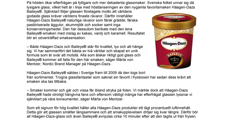 På allmän begäran: Häagen-Dazs Baileys® är tillbaka