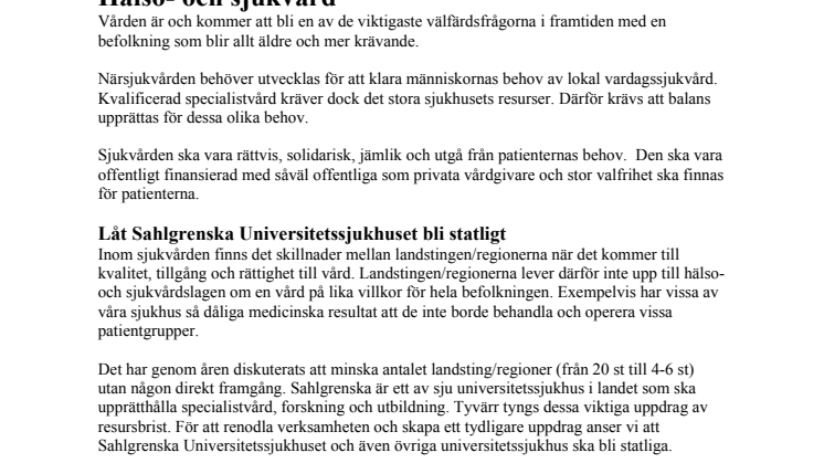 Vår politiska inriktning - Regionvalet 2014 - Västra Götalandsregionen