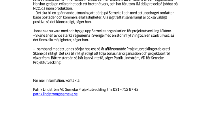 Serneke anställer regionchef i Syd