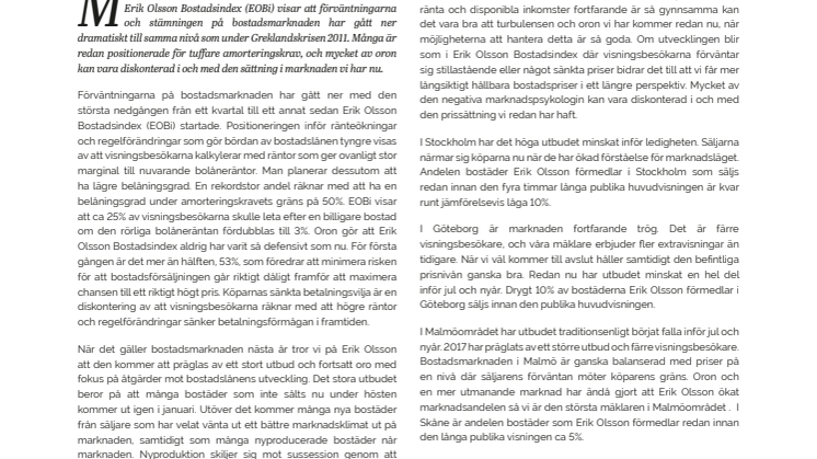 Erik Olsson Fastighetsförmedling kommenterar bostadsmarknaden 14 dec 2017
