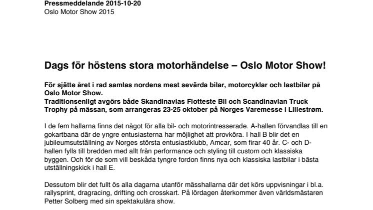 Dags för höstens stora motorhändelse – Oslo Motor Show!