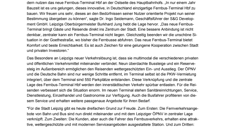 Pressemitteilung der Stadt Leipzig zum neuen Fernbus-Terminal 