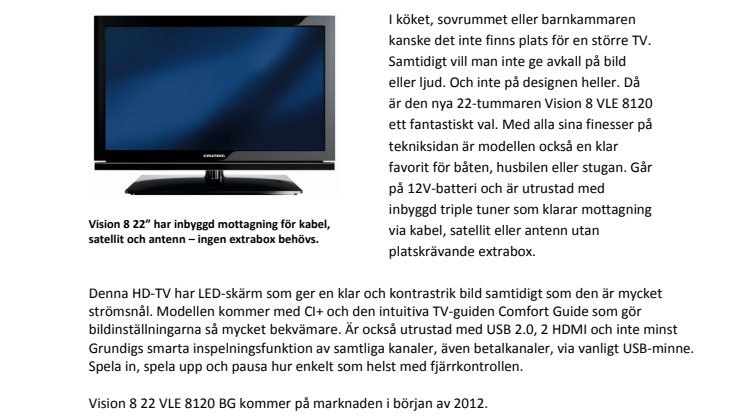 IFA-nytt Vision 8 22” VLE 8120 BG;  Skräddarsydd TV för båt, camping och kök 
