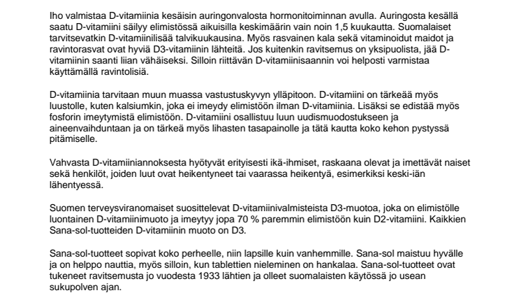 Saatko riittävästi D-vitamiinia? 