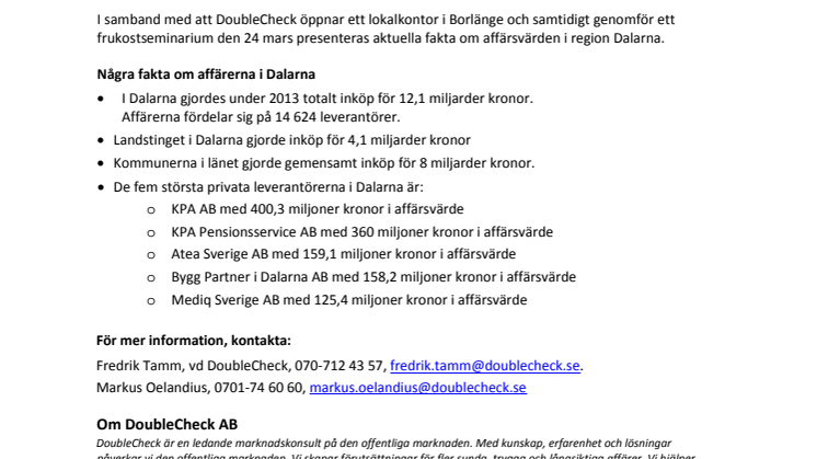 Affärsvärdet för Dalarna på den offentliga marknaden uppgår till 12,1 miljarder kronor