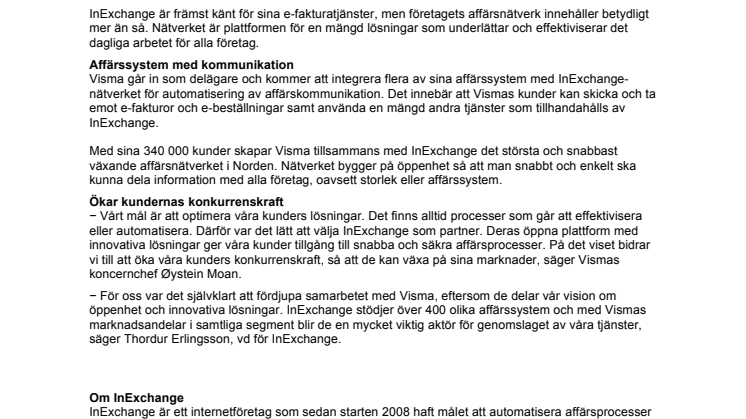 Visma och InExchange skapar nytt affärsnätverk