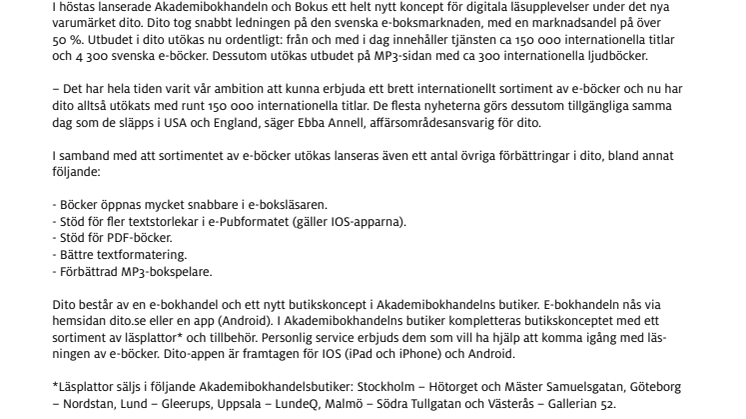 E-bokstjänsten dito utökas med internationella e-böcker