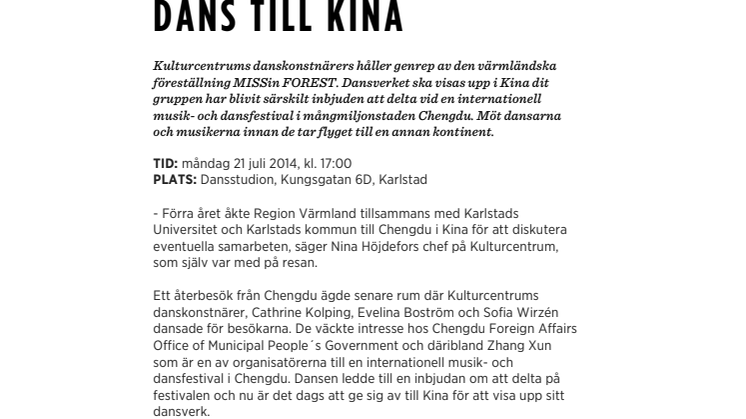 VÄRMLÄNDSK DANS TILL KINA