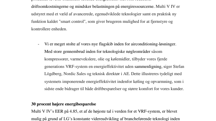 LG INTRODUCERER SIN NYE VRF-LØSNING MULTI V IV