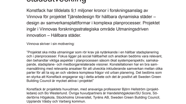 9,1 miljoner i forskningsanslag till Konstfack om social hållbarhet och stadsutveckling