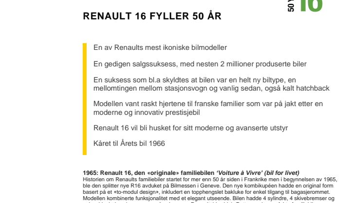 RENAULT 16 FYLLER 50 ÅR