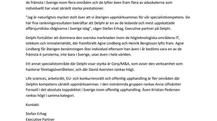 Delphi rankas högt av Chambers även i år 