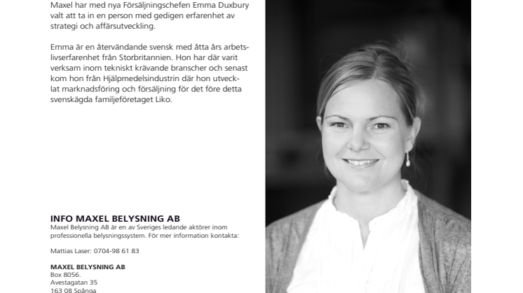 Ny försäljningschef till Maxel Belysning