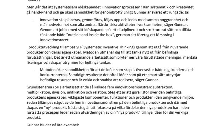Strukturerad innovation skapar nya idéer och lönsamhet i företagen