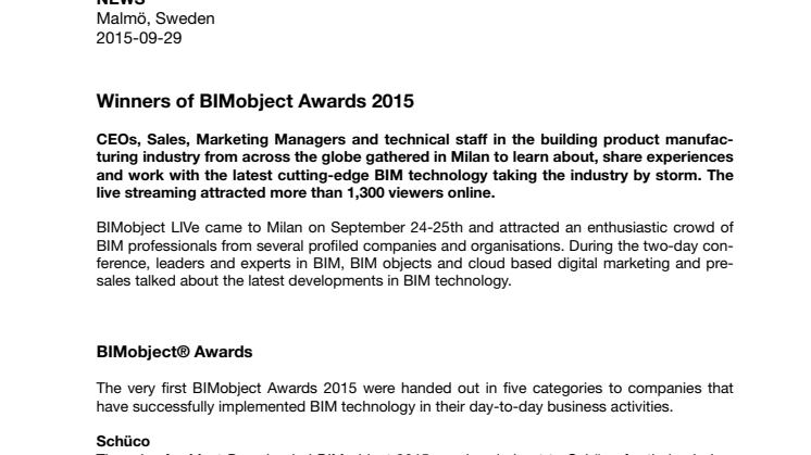 Winners of BIMobject Awards 2015