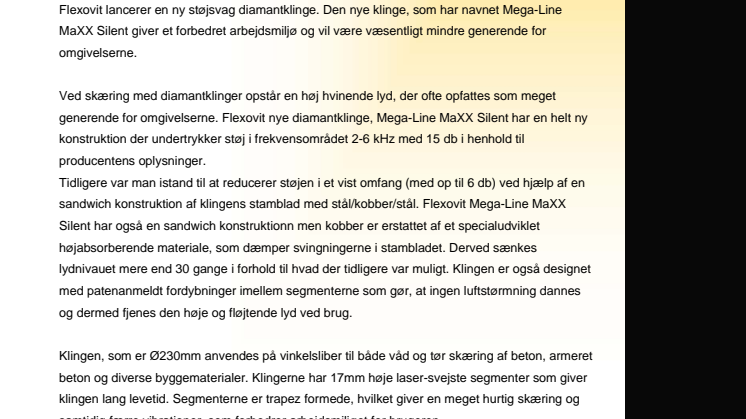 Ny støjsvag diamantklinge fra Flexovit
