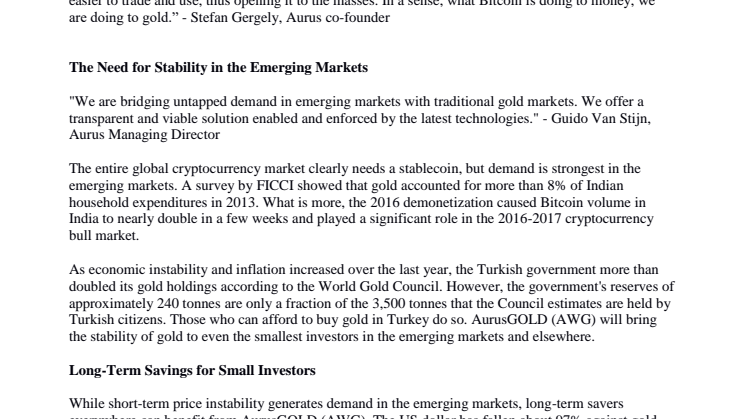 ​Aurus.io - Bringing the Stability of Gold to Emerging Markets