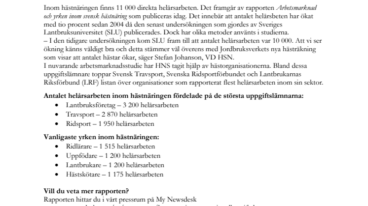 Sysselsättningen inom hästnäringen ökar - ridlärare är vanligaste yrket