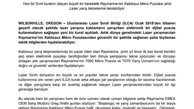 Raymarine: Lazer Yarışmacıları Raymarine’nin Birinci Sınıf Mikro Pusulasından Yararlanıyor