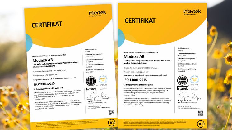 Lyckad utökning av Modexa AB:s ledningssystem för kvalitet och miljö