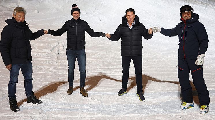 Från vänster: Thomas Dahlstedt, huvudägare till Nordrest, Stefan Sjöstrand, vd SkiStar, Pontus Frithiof, ägare och grundare Pontus Group och Jonas Bauer, destinationschef SkiStar Sälen