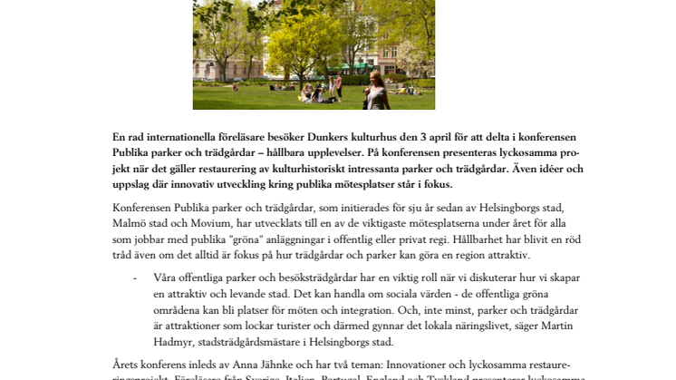 Internationell konferens i Helsingborg om publika parker och trädgårdar