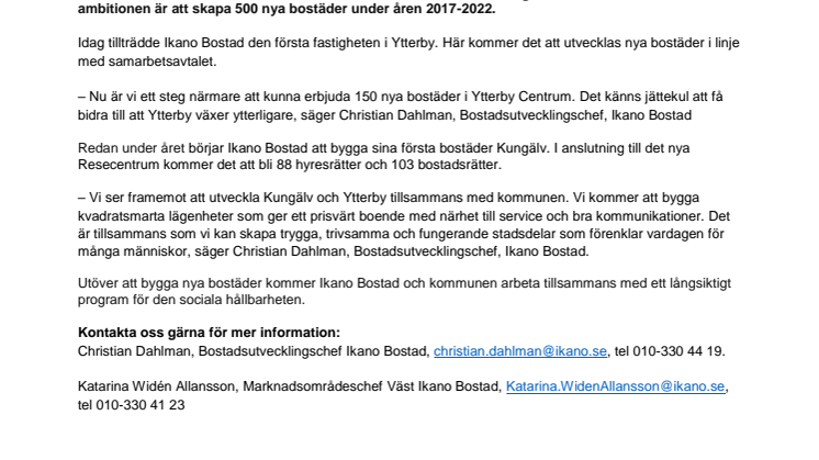 Ikano Bostad utvecklar 150 nya bostäder i Ytterby 
