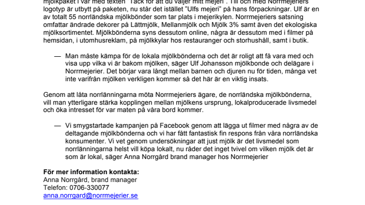 Var tionde bonde i Norrmejerier tar plats på mjölkpaketen